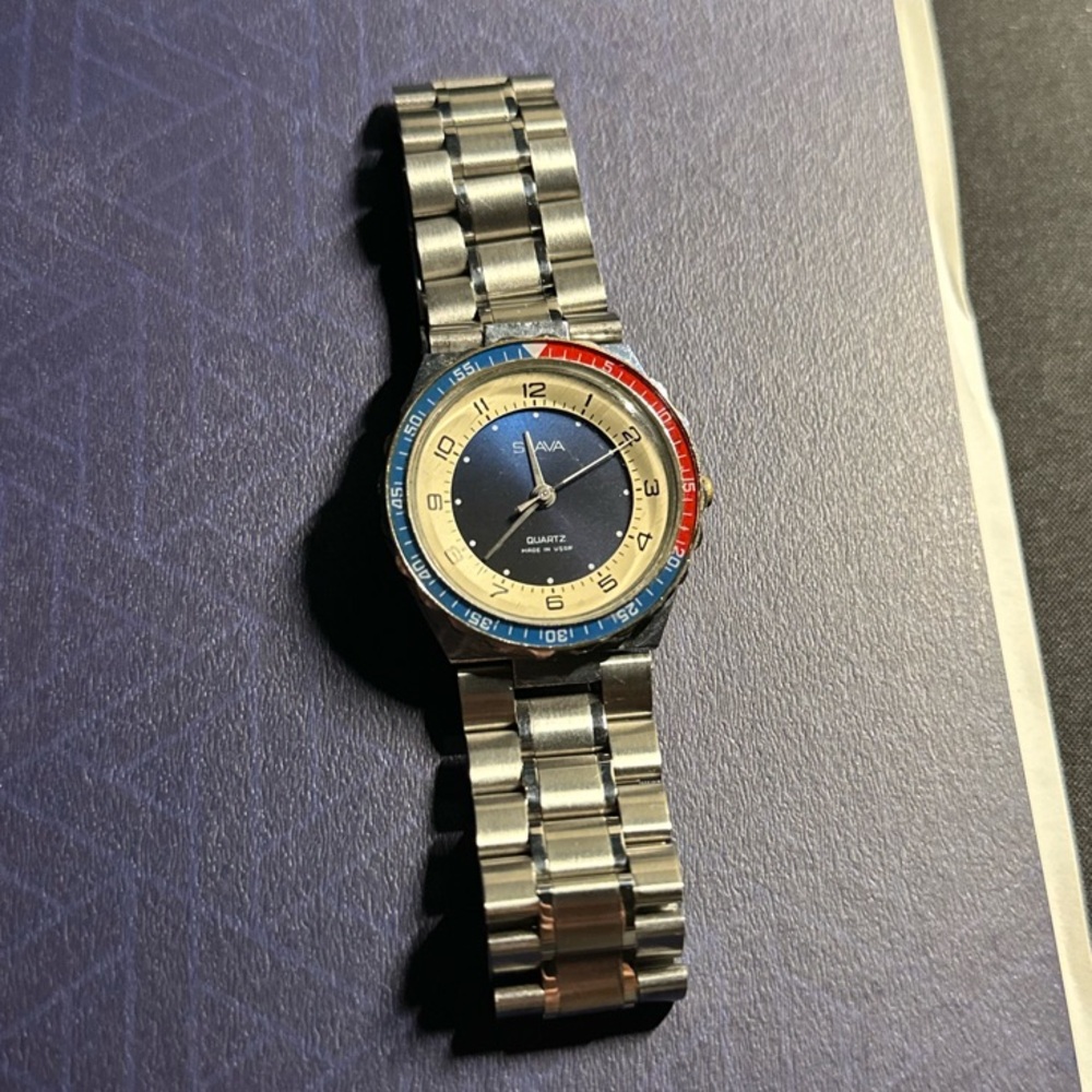 Vintage SLAVA Pepsi Watch Quartz 3056a USSR Rare Collectible Men's Soviet Tested